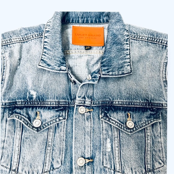 Lucky Brand Raw Hem The Tomboy Trucker Denim Jean Jacket Size Large - Picture 3 of 10